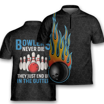 Bowlers Just End Up in The Gutter Flame Bowling Jersey Zipper Shirt