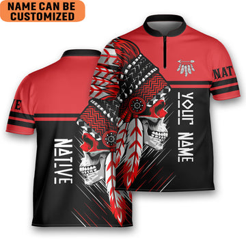 Custom Native Apache Cherokee Skull Dad Husband Golfing Mandarin Zipper Jersey
