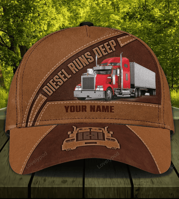 FUNSTUFFPRIT Trucker Diesel Runs Deep Personalized Cap, Gift for Truckers