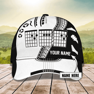 FUNSTUFFPRIT White And Black Guitar Cap Hat For Man, Gift To Guitar Man, Guitar Lover 3D Full Print Cap Hat