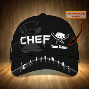 FUNSTUFFPRIT Personalized Black Baseball Chef Cap, 3D All Over Printed Classic Chef Hat, Chef Cap, Present To Master Chef