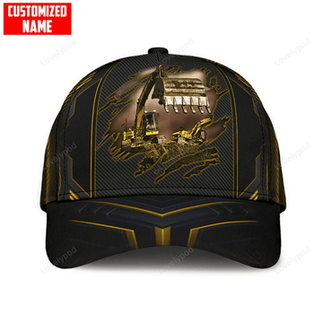 FUNSTUFFPRIT Personalized With Name Excavator 3D Full Printing Classic Cap Hat, Excavator Baseball Cap Hat