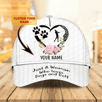 FUNSTUFFPRIT Personalized 3D Full Printed Cap For Girl Love Golf And Dog, 3D Golf Cap Hat For Her