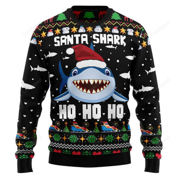 FUNSTUFFPRINT Santa Shark Ho Ho Ho Ugly Christmas Sweater Ugly Sweater