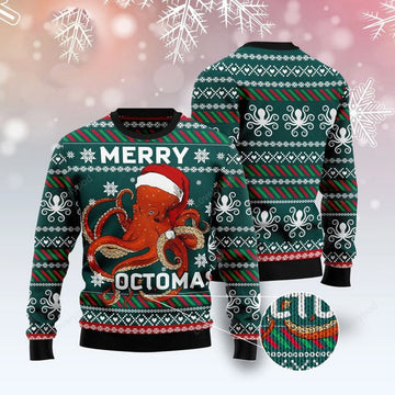 FUNSTUFFPRINT Merry Octomas Ugly Christmas Sweater For Men & Women Ugly Sweater
