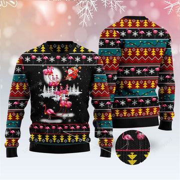 FUNSTUFFPRINT Flamingo Reindeer Ugly Christmas Sweater For Men & Women Ugly Sweater