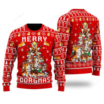 FUNSTUFFPRINT Corgi Lover Merry Xmas Funny Ugly Christmas Sweater For Men & Women Adult Ugly Sweater