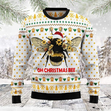FUNSTUFFPRINT Bee Merry Christmas Ugly Christmas Sweater Gift For Men & Women Adult Ugly Sweater