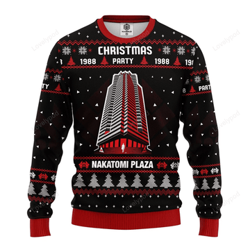 FUNSTUFFPRINT Nakatomi Plaza Merry Christmas Ugly Christmas Sweater For Men & Women Adult Ugly Sweater