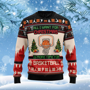 FUNSTUFFPRINT All I Want For Christmas Is Basketball Funny Ugly Christmas Sweater For Men & Women Adult & Women Adult Ugly Sweater