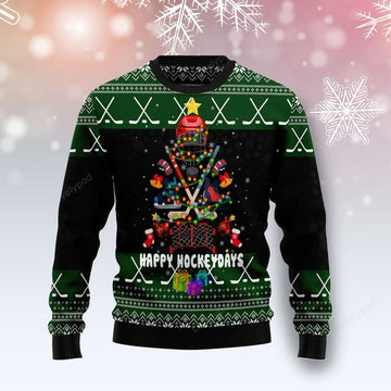 FUNSTUFFPRINT Hockey Is Back Ugly Christmas Sweater For Men & Women, Adult Ugly Sweater