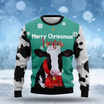 FUNSTUFFPRINT Christmas Day Gift, Merry christmas Heifer Christmas Sweater for men and women Ugly Sweater