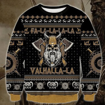 FUNSTUFFPRINT Viking Skull Falalalala Valhalla-la Ugly Christmas Sweater, Viking Shirt, Gift For Him Ugly Sweater
