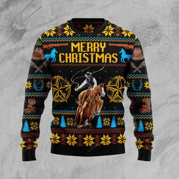 FUNSTUFFPRINT Cowboy Merry Christmas Funny Ugly Christmas Sweater For Men & Women Adult - Christmas Gifts Ugly Sweater