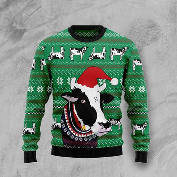 FUNSTUFFPRINT Funny Cow Ugly Christmas Sweater For Ugly Sweater