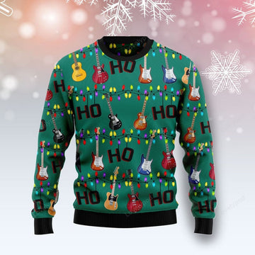 FUNSTUFFPRINT Electric Guitar Hohoho Ugly Christmas Sweater For Men & Women Ugly Sweater