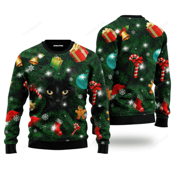 FUNSTUFFPRINT Black Cat Family Christmas Ugly Christmas Sweater For Men & Women Adult Ugly Sweater