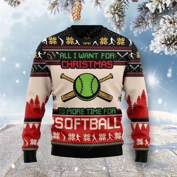FUNSTUFFPRINT All I Want For Christmas Is More Time For Softball Ugly Christmas Sweater For Men & Women Ugly Sweater