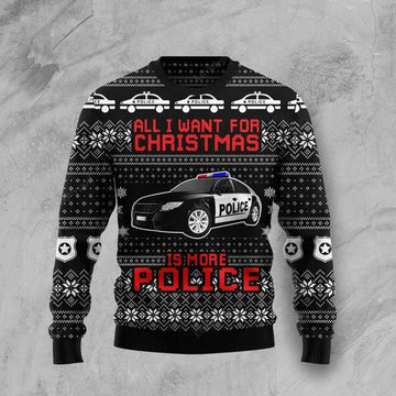 FUNSTUFFPRINT All I Want For Christmas Is More Police Ugly Christmas Sweater For Men & Women Ugly Sweater