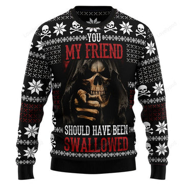 FUNSTUFFPRINT You My Friend Should Have Been Swallowed Ugly Christmas Sweater Ugly Sweater