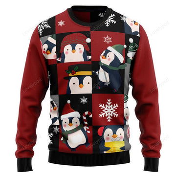 FUNSTUFFPRINT Cute Penguin Ugly Christmas Sweater, Christmas apparel, Xmas gift for adult Ugly Sweater