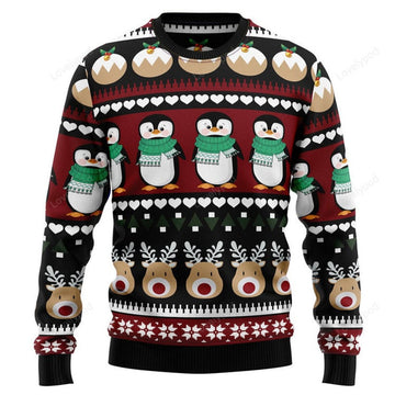 FUNSTUFFPRINT Penguin Group Ugly Christmas Sweater, Christmas apparel, Xmas gift for adult Ugly Sweater