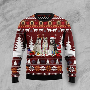 FUNSTUFFPRINT Cute Alaskan Ugly Christmas Sweater, Christmas apparel, Christmas gift for adult Ugly Sweater
