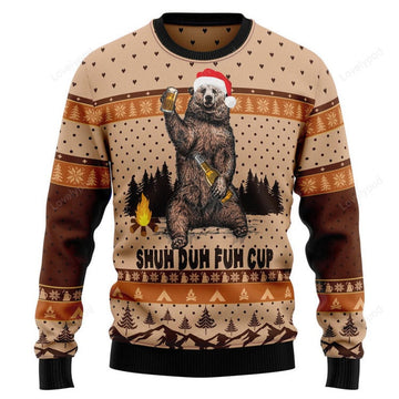 FUNSTUFFPRINT Bear Camping Christmas Ugly Christmas Sweater Ugly Sweater
