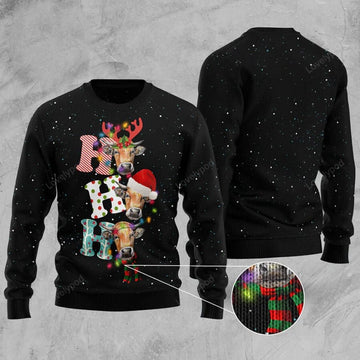 FUNSTUFFPRINT Cow Ho Ho Ho Ugly Christmas Sweater, Christmas ugly sweater for men and women Ugly Sweater