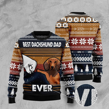 FUNSTUFFPRINT Best Dachshund Dad Ever Ugly Christmas Sweater, ugly Christmas sweater for men and women Ugly Sweater