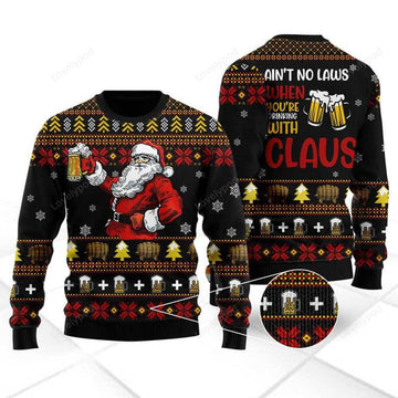 FUNSTUFFPRINT Drinking With Claus Ugly Christmas Sweater For Men & Women Ugly Sweater