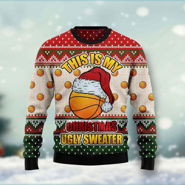 FUNSTUFFPRINT Basketball Ugly Christmas Sweater For Men & Women Adult Ugly Sweater