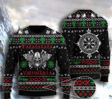FUNSTUFFPRINT Valhalla Viking Ugly Christmas Sweater For Men & Women Ugly Sweater
