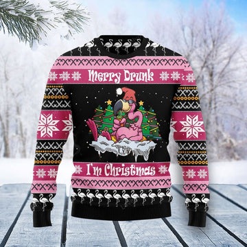 FUNSTUFFPRINT Flamingo Drunk Ugly Christmas Sweater For Men & Women Ugly Sweater