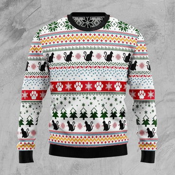 FUNSTUFFPRINT Black Cat Ugly Christmas Sweater, Christmas gift for cat lover Ugly Sweater