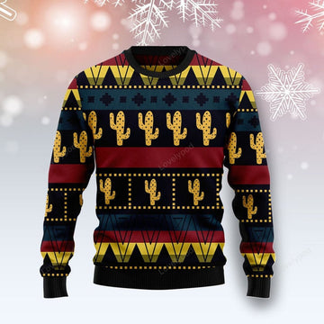 FUNSTUFFPRINT Cactus Group Christmas Sweater For Men & Women Adult Ugly Sweater