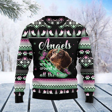 FUNSTUFFPRINT Dachshund Angel Ugly Christmas Sweater For Men & Women, Christmas gift for dog lover Ugly Sweater