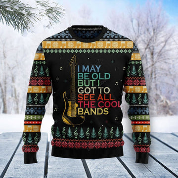 FUNSTUFFPRINT Guitar Old Vintage Ugly Christmas Sweater For Men & Women Ugly Sweater