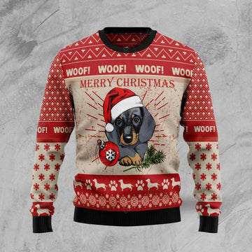 FUNSTUFFPRINT Christmas Dachshund Dog Ugly Christmas Sweater, Christmas gift for Dachshund lover Ugly Sweater