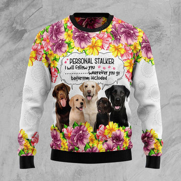 FUNSTUFFPRINT Labrador Retriever Personal Stalker Ugly Christmas Sweater For Men & Women Ugly Sweater