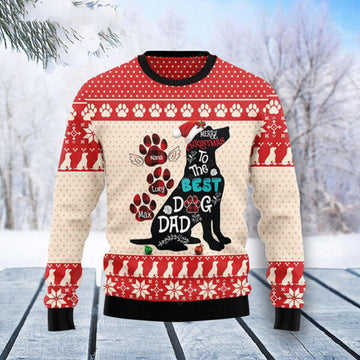 FUNSTUFFPRINT Dog Dad Christmas Ugly Christmas Sweater, Christmas Gift For Pet Lovers Ugly Sweater