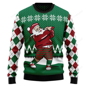 FUNSTUFFPRINT Golfer Santa Ugly Christmas Sweater for men and women Ugly Sweater