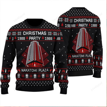 FUNSTUFFPRINT Christmas Party Nakatomi Plaza 3D Ugly Christmas Sweater Ugly Sweater