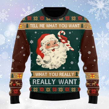FUNSTUFFPRINT Santa Tell Me What You Want Ugly Sweater - Gift For Christmas Ugly Sweater