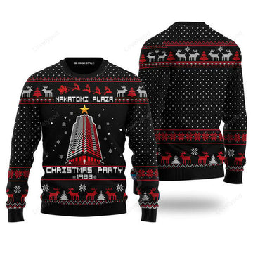FUNSTUFFPRINT Nakatomi Plaza Christmas Party Ugly Christmas Sweater For Men, women, Adult Ugly Sweater