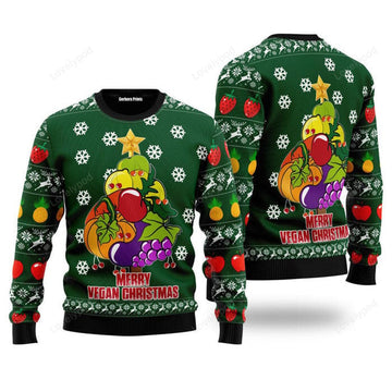 FUNSTUFFPRINT Merry Vegan Ugly Christmas Sweater For Men, women, Adult Ugly Sweater