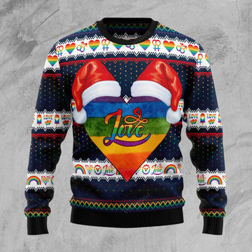 FUNSTUFFPRINT LGBT Heart ugly Christmas Sweater for women & men, LGBT Christmas shirt Ugly Sweater