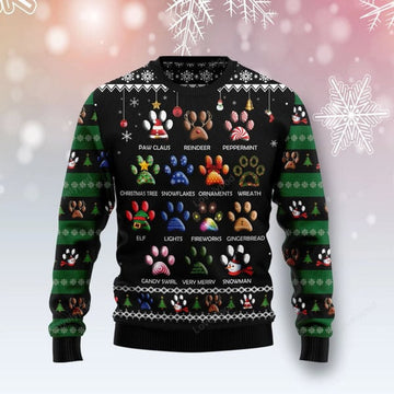 FUNSTUFFPRINT Dog Pawprint Ugly Christmas Sweater, Dog 3D Printed Graphic Long Sleeve Sweatshirts Ugly Sweater