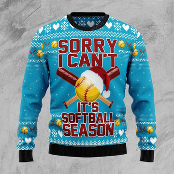 FUNSTUFFPRINT Sorry I can't it's softball season Soft Ball Season Ugly Christmas Sweater Ugly Sweater
