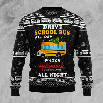 FUNSTUFFPRINT School Bus All Day Ugly Christmas Sweater for men and women Ugly Sweater